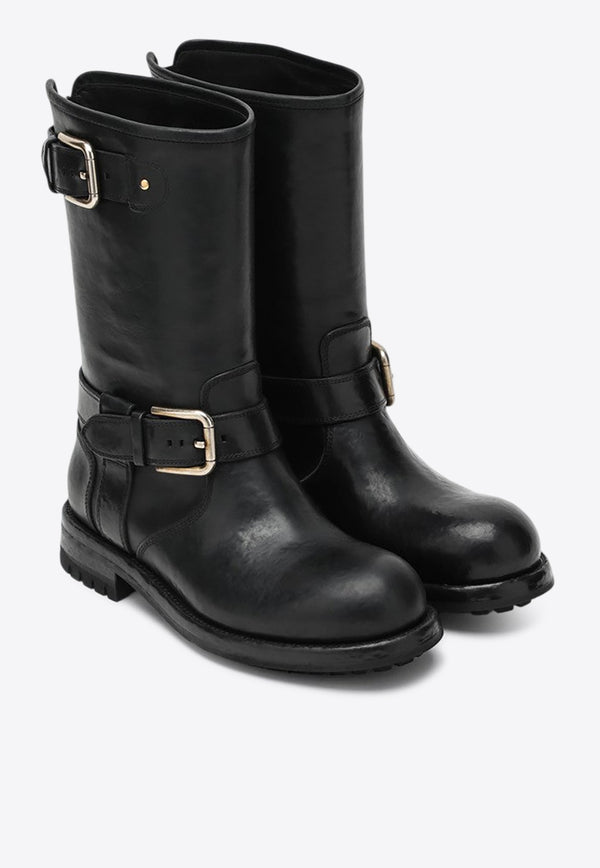 Dolce & Gabbana Biker Ankle Boots in Calf Leather Black CT1081AW352/R_DOLCE-80999