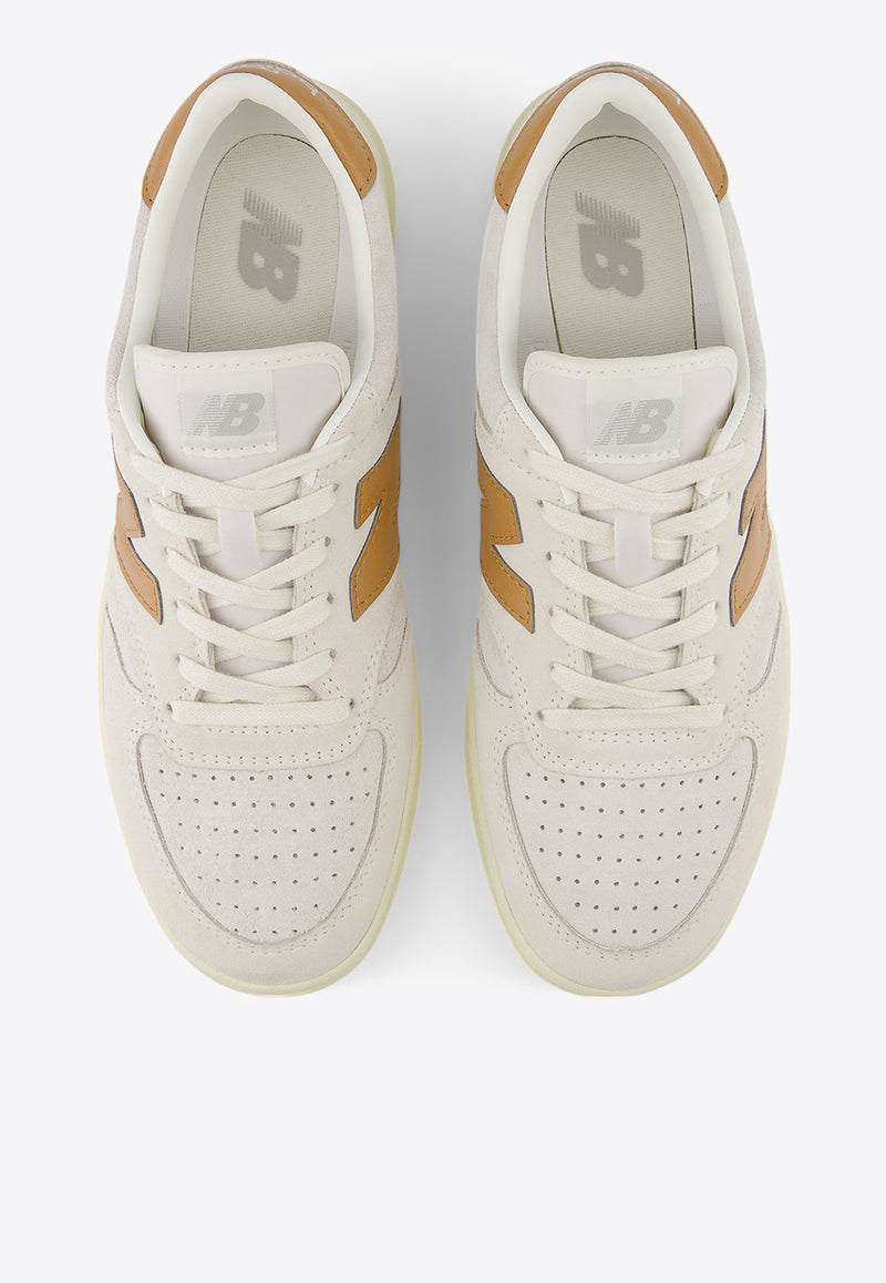 New Balance T500 Low-Top Sneakers in White with Brown White CT500CA