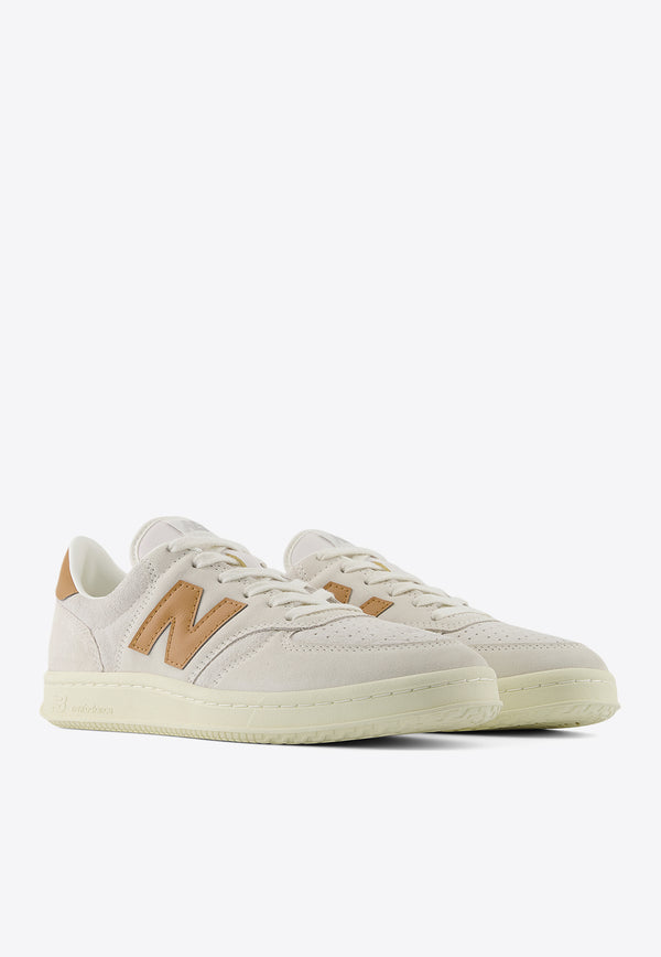 New Balance T500 Low-Top Sneakers in White with Brown White CT500CA