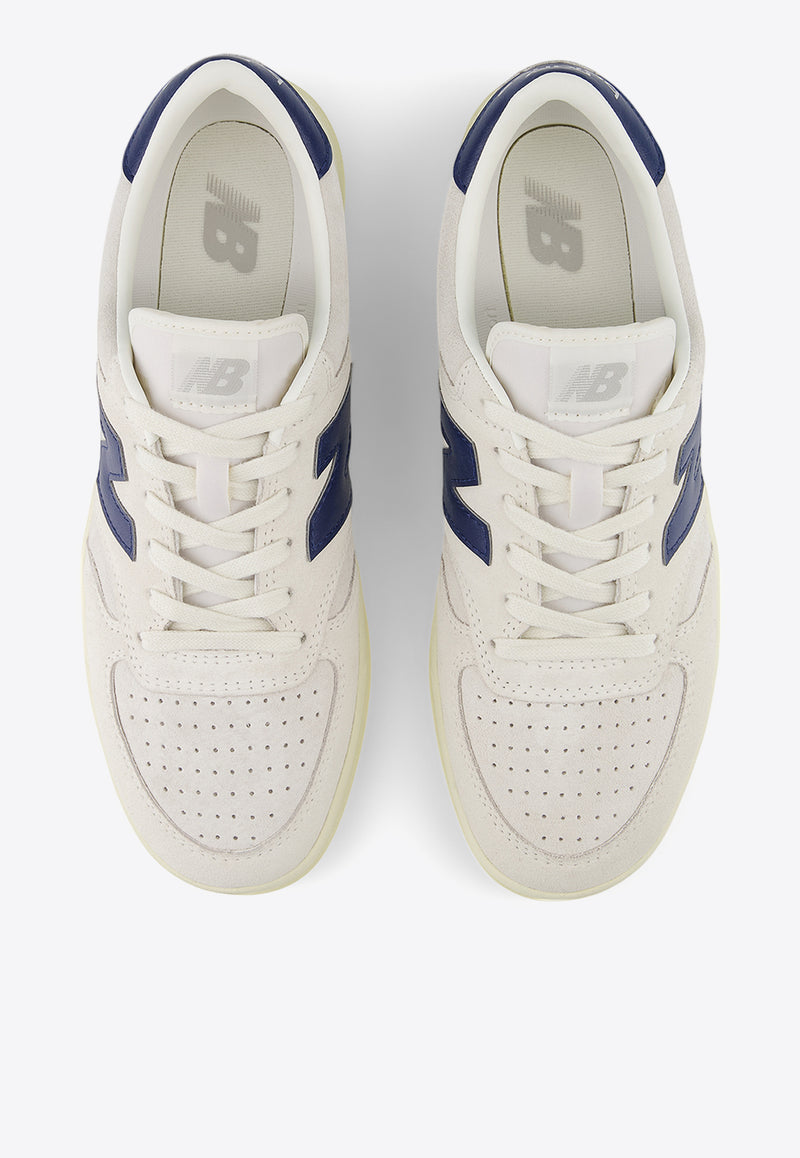 New Balance T500 Low-Top Sneakers in Sea Salt with Navy and Angora White CT500CF