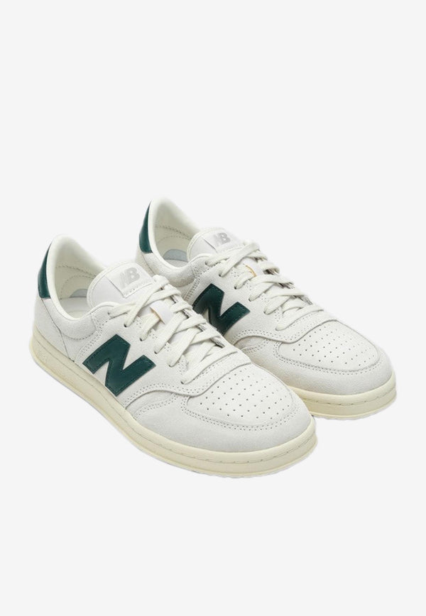 New Balance T500 Low-Top Sneakers in Sea Salt with Marsh Green and Angora CT500CG