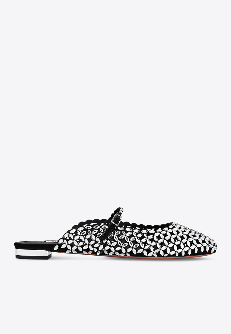 Aquazzura Crystal-Embellished Flat Mules CTAFLAA1-SUE-000 Black