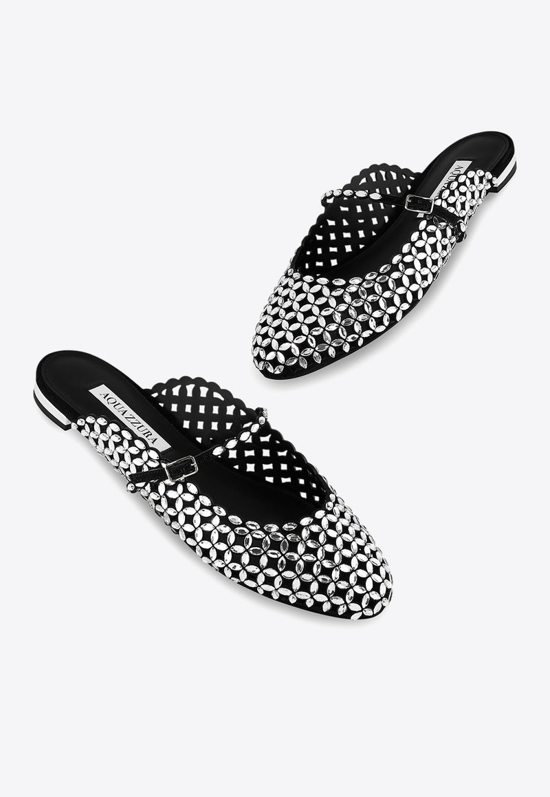Aquazzura Crystal-Embellished Flat Mules CTAFLAA1-SUE-000 Black