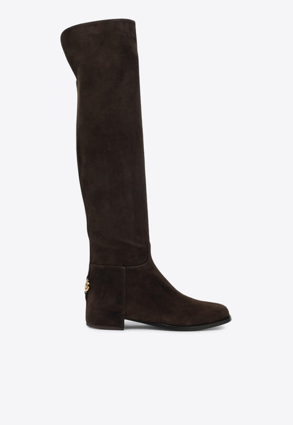 Dolce & Gabbana DG Logo Over-the-Knee Suede Boots Brown CU1217A1275/R_DOLCE-80081
