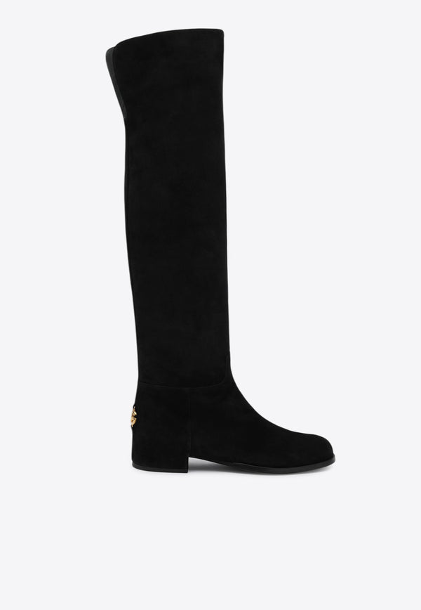 Dolce & Gabbana DG Logo Over-the-Knee Suede Boots Black CU1217A1275/R_DOLCE-80999