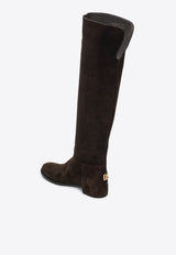 Dolce & Gabbana DG Logo Over-the-Knee Suede Boots Brown CU1217A1275/R_DOLCE-80081
