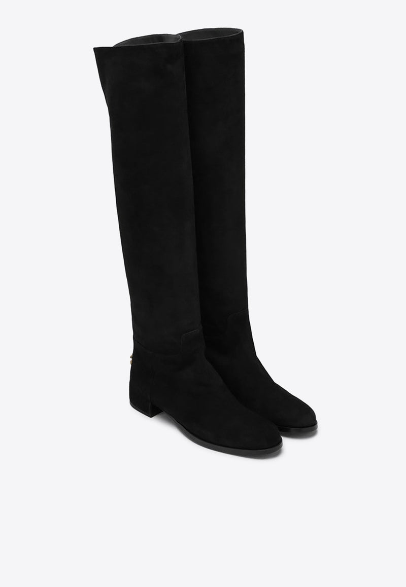 Dolce & Gabbana DG Logo Over-the-Knee Suede Boots Black CU1217A1275/R_DOLCE-80999