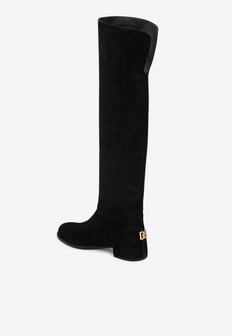 Dolce & Gabbana DG Logo Over-the-Knee Suede Boots Black CU1217A1275/R_DOLCE-80999