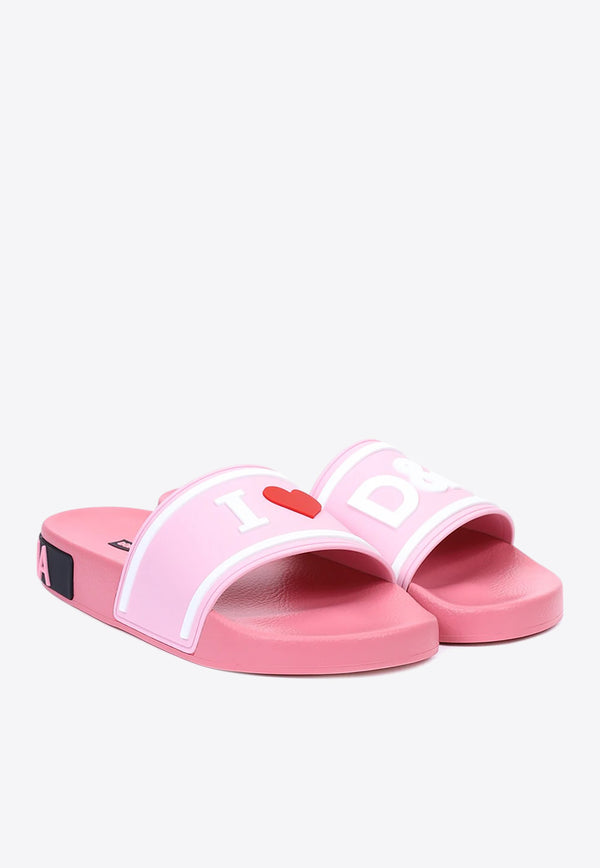Dolce & Gabbana DG Logo Rubber Slides Pink CW0142 AO235 8R488
