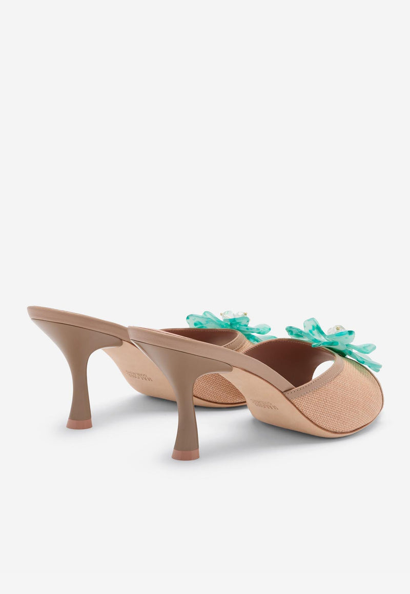 Malone Souliers Cyd 70 Flower Embellished Raffia Sandals CYD 70-2 LINO/MUSHROOM