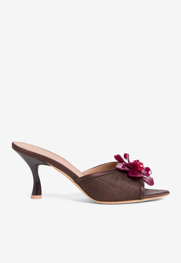 Malone Souliers Cyd 70 Flower Embellished Raffia Sandals CYD 70-3 DARK BROWN/TOBACCO