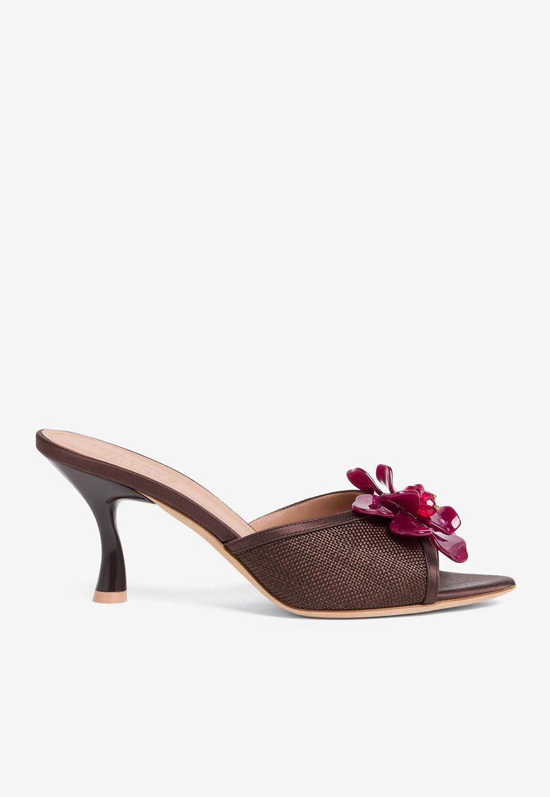Malone Souliers Cyd 70 Flower Embellished Raffia Sandals CYD 70-3 DARK BROWN/TOBACCO