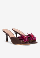 Malone Souliers Cyd 70 Flower Embellished Raffia Sandals CYD 70-3 DARK BROWN/TOBACCO