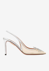 Aquazzura Crystal Firework 85 Slingback Pumps Silver CYFMIDL0-SYFCCC SILVER