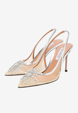 Aquazzura Crystal Firework 85 Slingback Pumps Silver CYFMIDL0-SYFCCC SILVER