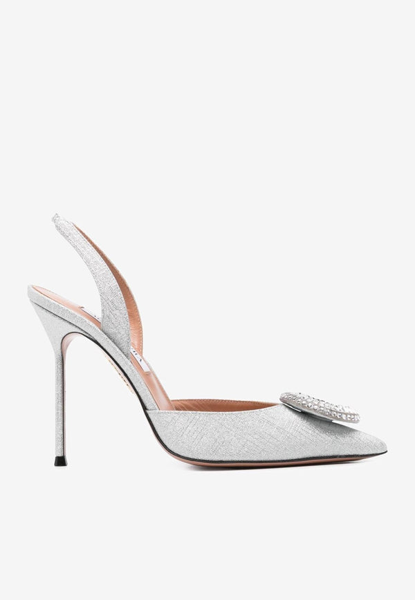 Aquazzura Crystal Hoop 105 Slingback Pumps CYPHIGL0-GTSCCC SILVER