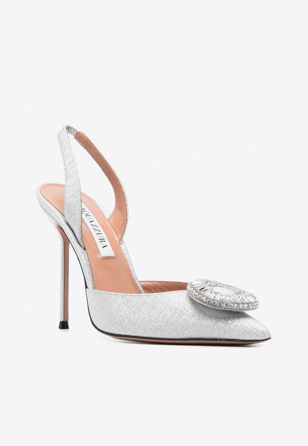 Aquazzura Crystal Hoop 105 Slingback Pumps CYPHIGL0-GTSCCC SILVER