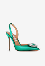 Aquazzura Crystal Hoop 105 Slingback Pumps CYPHIGL0-SATEME EMERALD