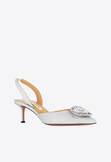 Aquazzura Crystal Hoop 50 Slingback Pumps CYPMIDL0-GTS-CCC Silver