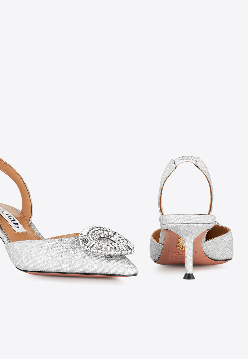 Aquazzura Crystal Hoop 50 Slingback Pumps CYPMIDL0-GTS-CCC Silver