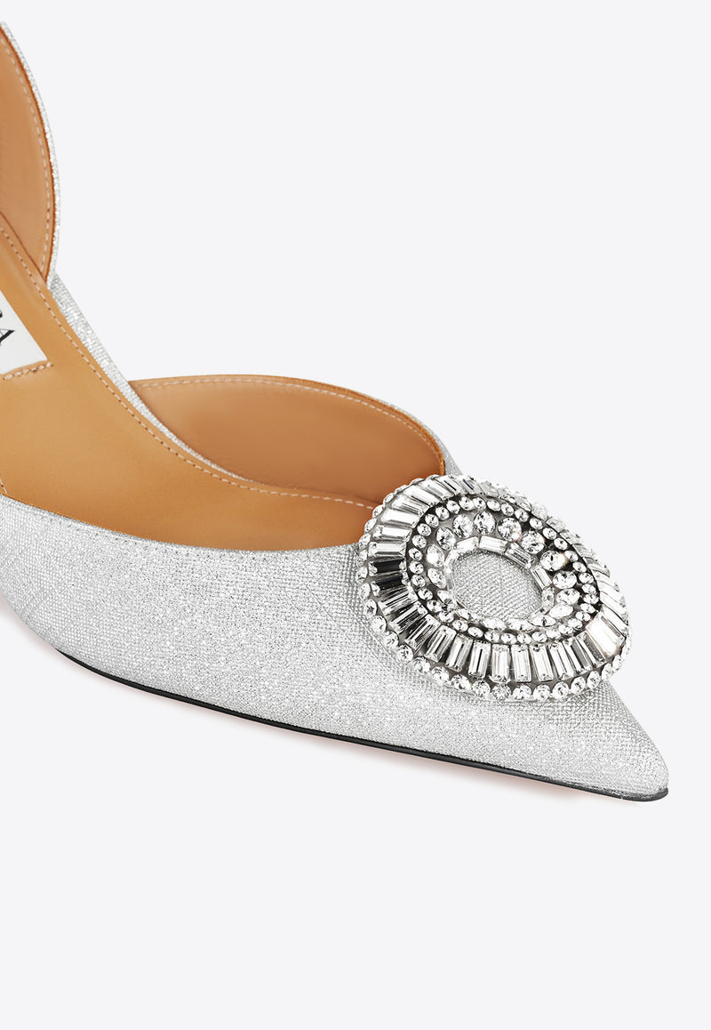Aquazzura Crystal Hoop 50 Slingback Pumps CYPMIDL0-GTS-CCC Silver