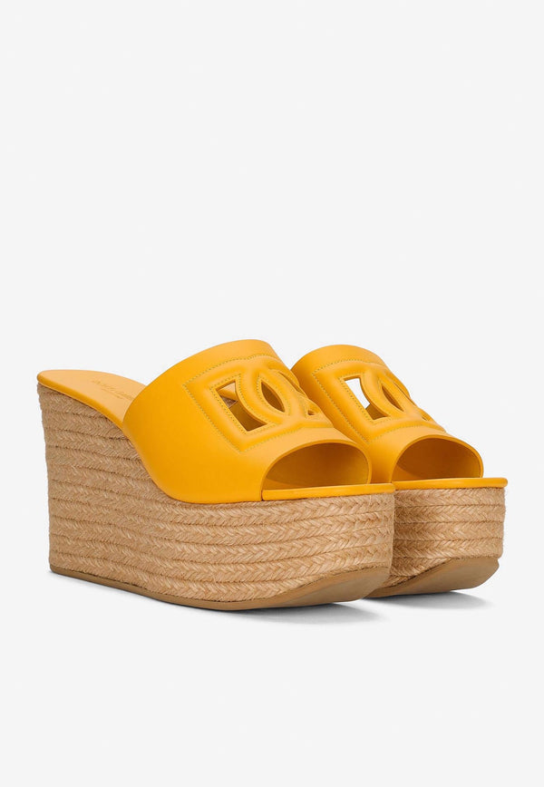 Dolce & Gabbana Brigitte 60 Calf Leather Wedges Sandals Yellow CZ0302 AW576 8H279