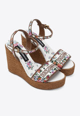 Dolce & Gabbana 90 Floral Wedge Sandals White CZ0318A6483/S_DOLCE-8V135