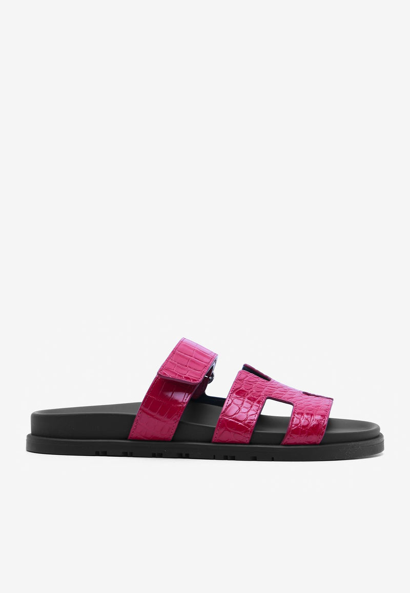 Chypre Sandals in Framboise Shiny Alligator