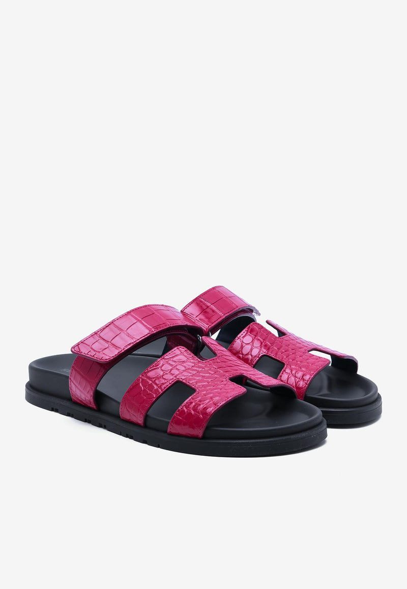 Chypre Sandals in Framboise Shiny Alligator