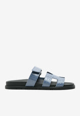 Chypre Sandals in Bleu Mer Shiny Alligator Leather