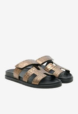 Chypre Sandals in Dore Antique Metallic Alligator Leather