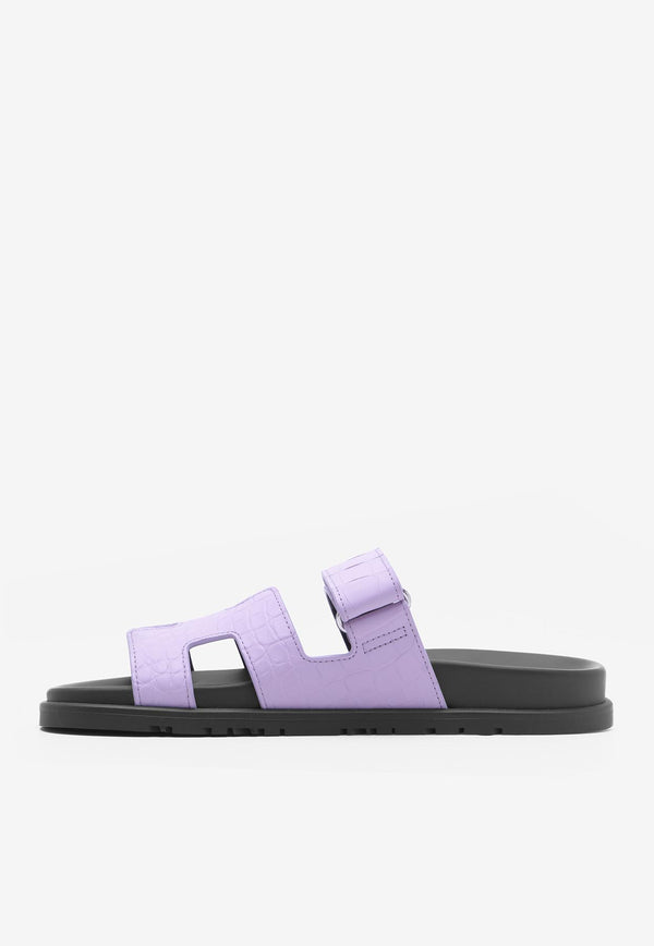 Chypre Sandals in Violet Parme Matte Alligator