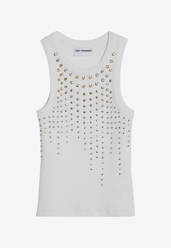 Des Phemmes Crystal Embellished Tank Top White D101JCCO/P_DESPH-D0100