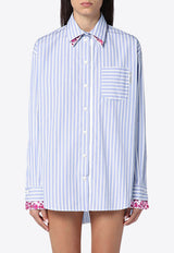 Des Phemmes Striped Oxford Shirt with Floral Embroidery Light Blue D104RDCO/P_DESPH-D1065