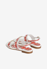 Dolce & Gabbana Kids Girls Majolica Print Calfskin Sandals Multicolor D10819 AX450 IH3TN