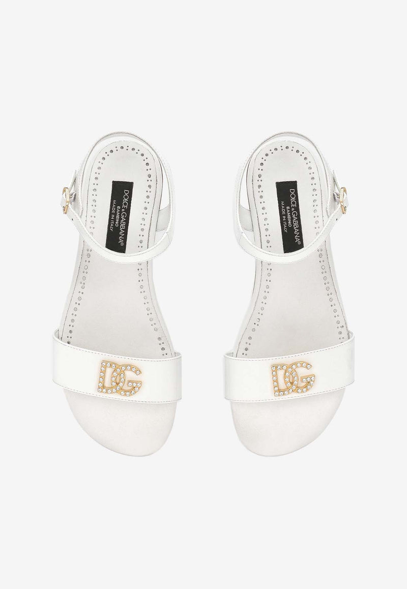 Dolce & Gabbana Kids Girls Crystal-Embellished Leather Sandals D11048 A1153 87682