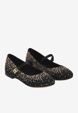 Dolce & Gabbana Kids Girls Rhinestone Embellished Satin Ballet Flats Black D11274 A5723 80999
