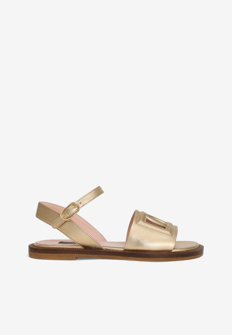 Dolce & Gabbana Kids Girls Logo Leather Sandals D11308 A1253 8H944 Gold