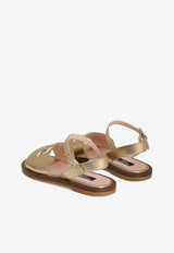 Dolce & Gabbana Kids Girls Logo Leather Sandals D11308 A1253 8H944 Gold