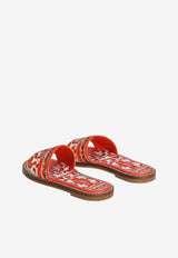 Dolce & Gabbana Kids Girls Majolica Print Canvas Flat Sandals Multicolor D11330 AF538 IH3TN