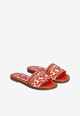 Dolce & Gabbana Kids Girls Majolica Print Canvas Flat Sandals Multicolor D11330 AF538 IH3TN