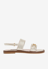 Dolce & Gabbana Kids Girls Laminated Nappa Leather Sandals Gray D11374 AJ133 80988