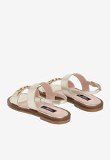 Dolce & Gabbana Kids Girls Laminated Nappa Leather Sandals Gray D11374 AJ133 80988