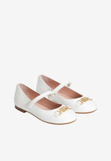 Dolce & Gabbana Kids Girls DG Logo Ballet Flats in Nappa Leather White D11382 AB793 80001