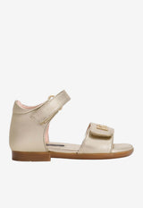 Dolce & Gabbana Kids Girls Laminated Nappa Leather Sandals Gray D20099 AJ133 80988