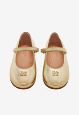 Dolce & Gabbana Kids Girls DG Logo Laminated Leather Ballet Flats Gold D20114 AJ133 80988