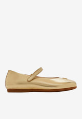 Dolce & Gabbana Kids Girls DG Logo Laminated Leather Ballet Flats Gold D20114 AJ133 80988