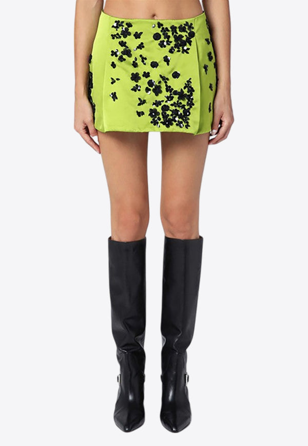 Des Phemmes Duchesse Floral Embellished Mini Skirt Lime D203UPPL/P_DESPH-D0501