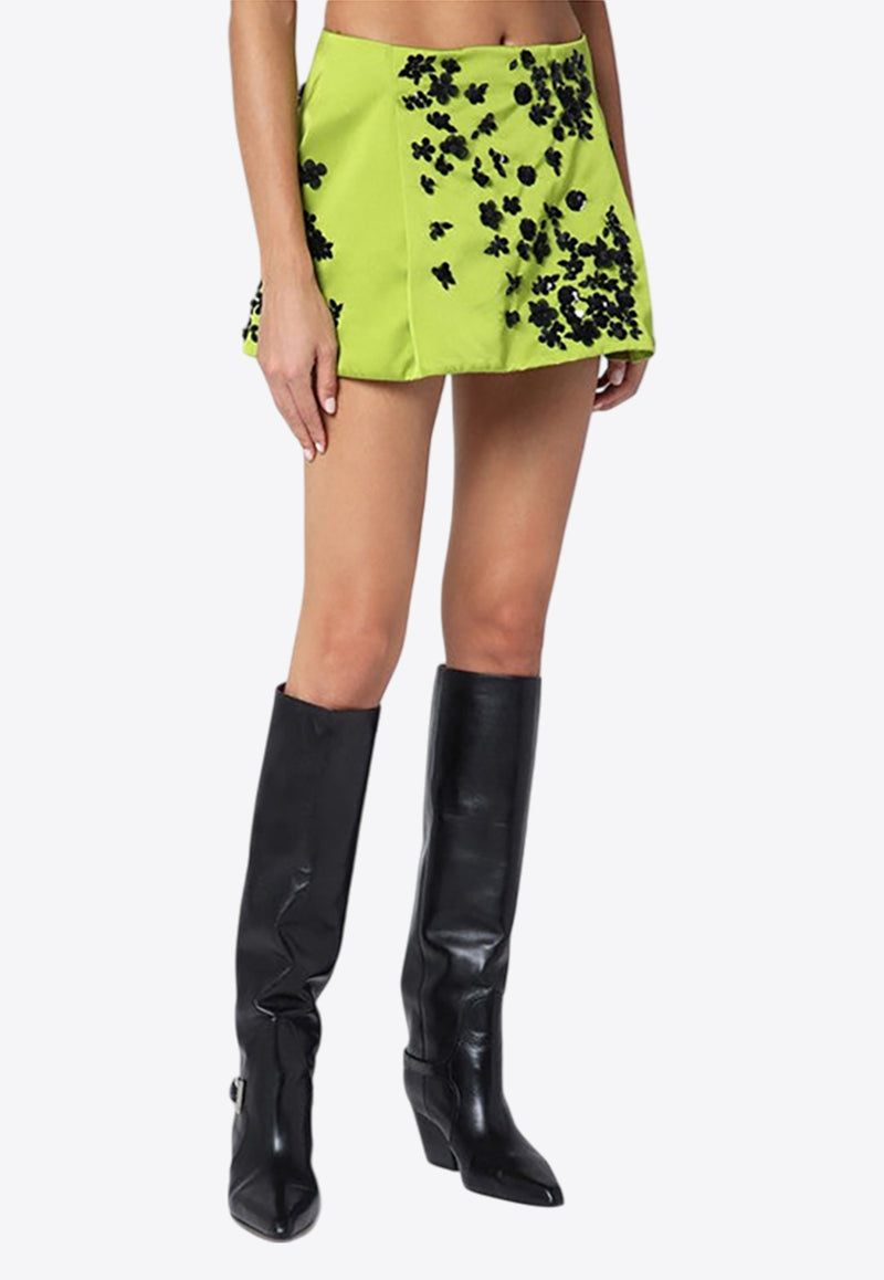 Des Phemmes Duchesse Floral Embellished Mini Skirt Lime D203UPPL/P_DESPH-D0501