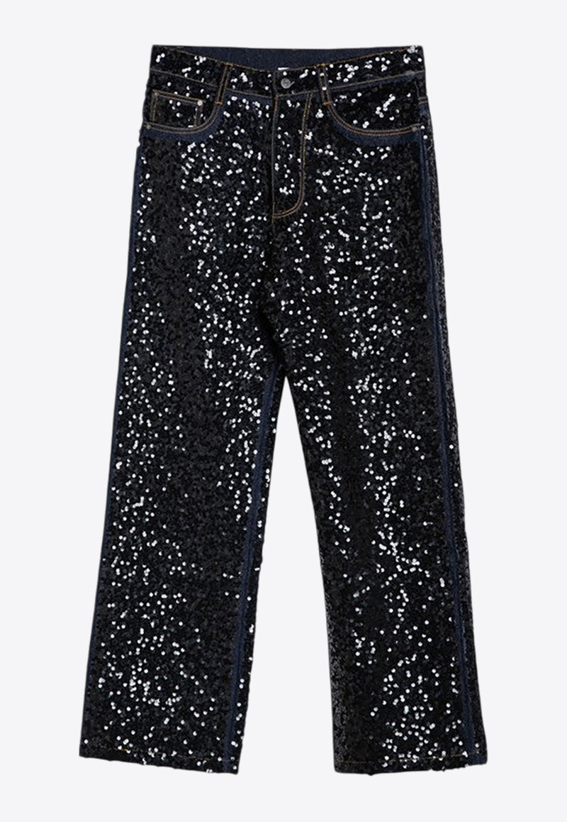 P.A.R.O.S.H Micro Sequins Embellished Straight-Leg Jeans Black D230726CO/P_PAROS-813